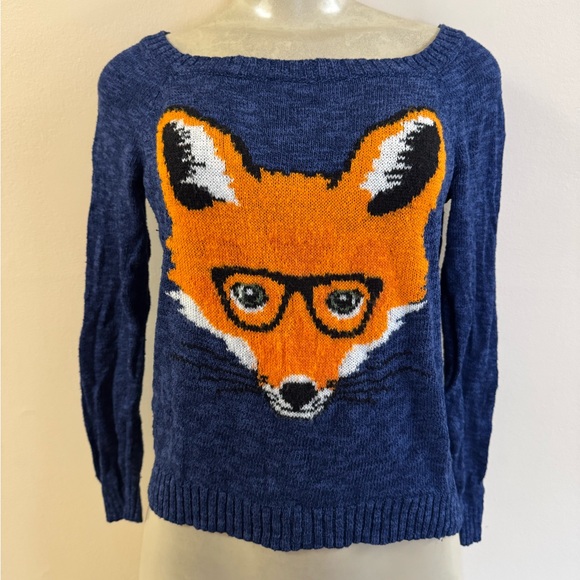 Red Camel Sweaters - Red Camel Blue Sweater with Smart Fox Glasses Graphic Size Small GUC